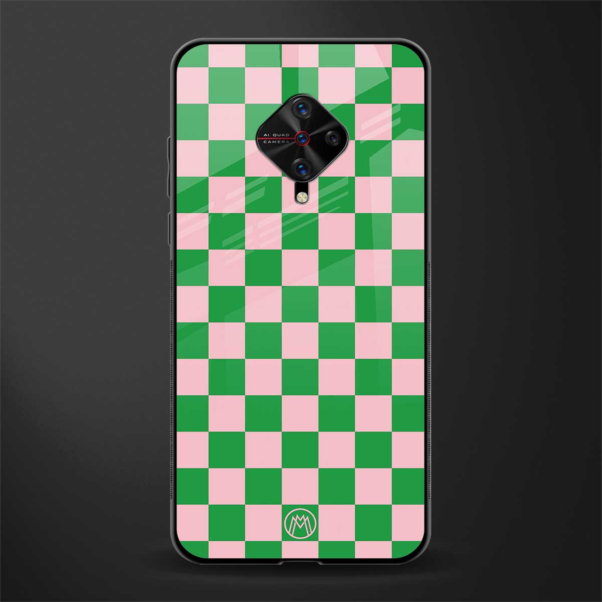 pink & green check pattern glass case for vivo s1 pro image