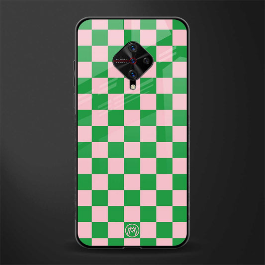 pink & green check pattern glass case for vivo s1 pro image