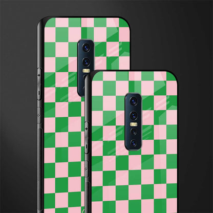 pink & green check pattern glass case for vivo v17 pro image-2