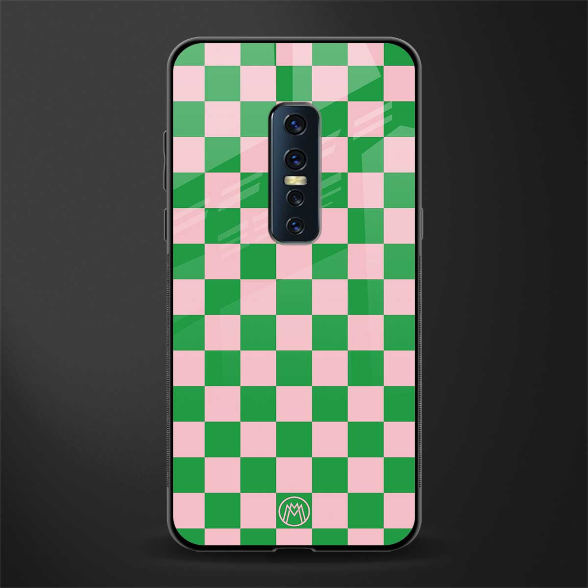 pink & green check pattern glass case for vivo v17 pro image