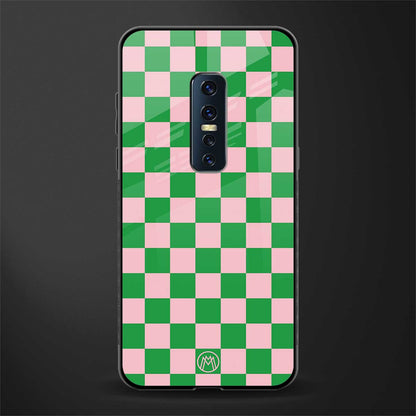 pink & green check pattern glass case for vivo v17 pro image