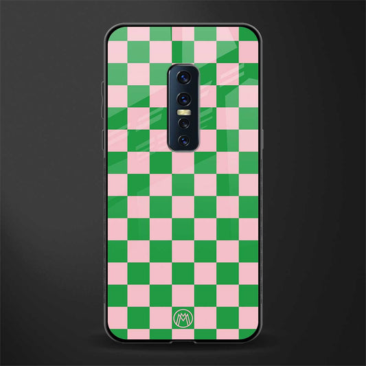 pink & green check pattern glass case for vivo v17 pro image
