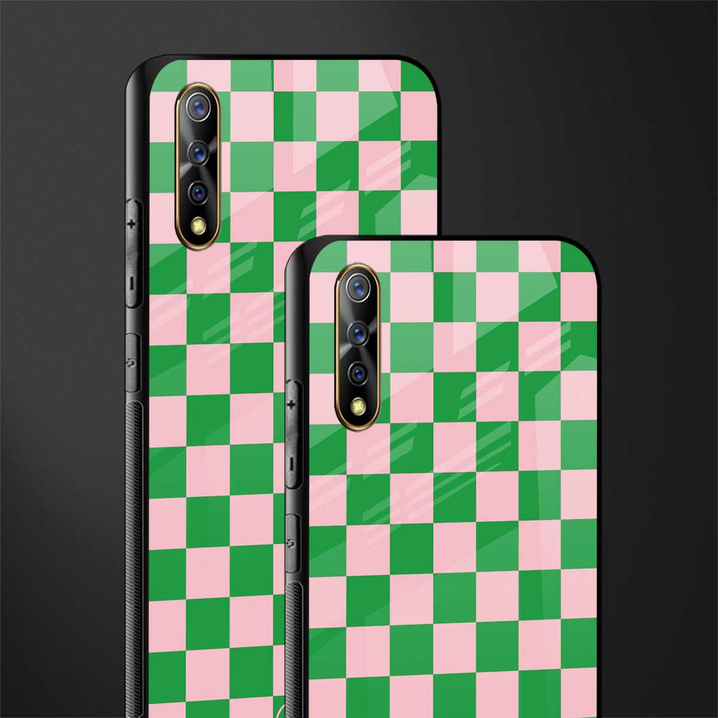 pink & green check pattern glass case for vivo s1 image-2