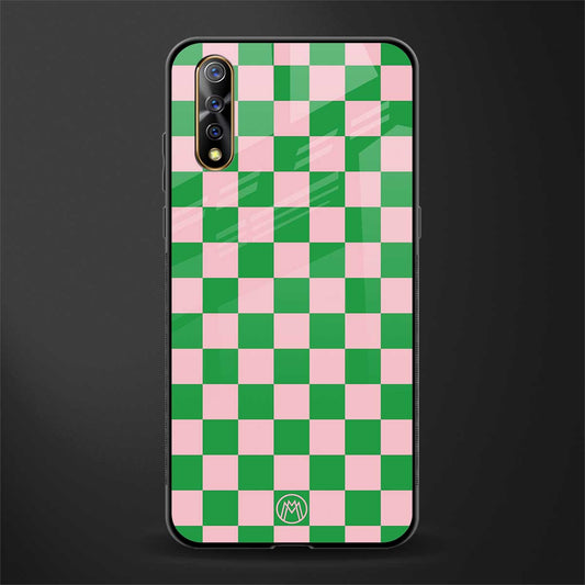 pink & green check pattern glass case for vivo s1 image