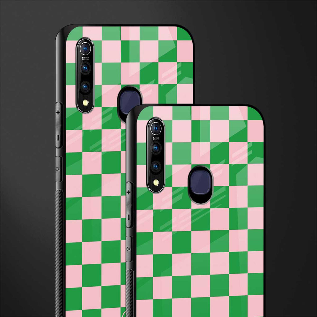 pink & green check pattern glass case for vivo z1 pro image-2