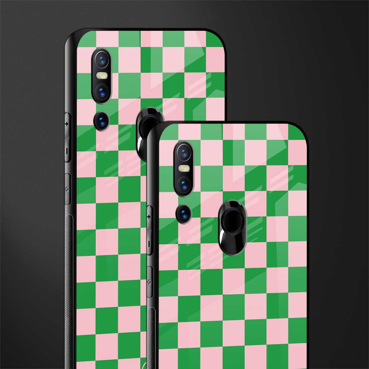 pink & green check pattern glass case for vivo v15 image-2