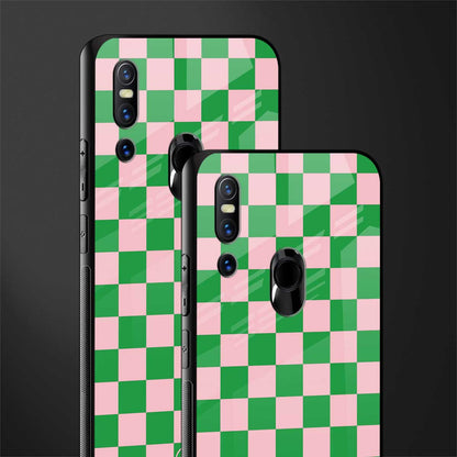 pink & green check pattern glass case for vivo v15 image-2