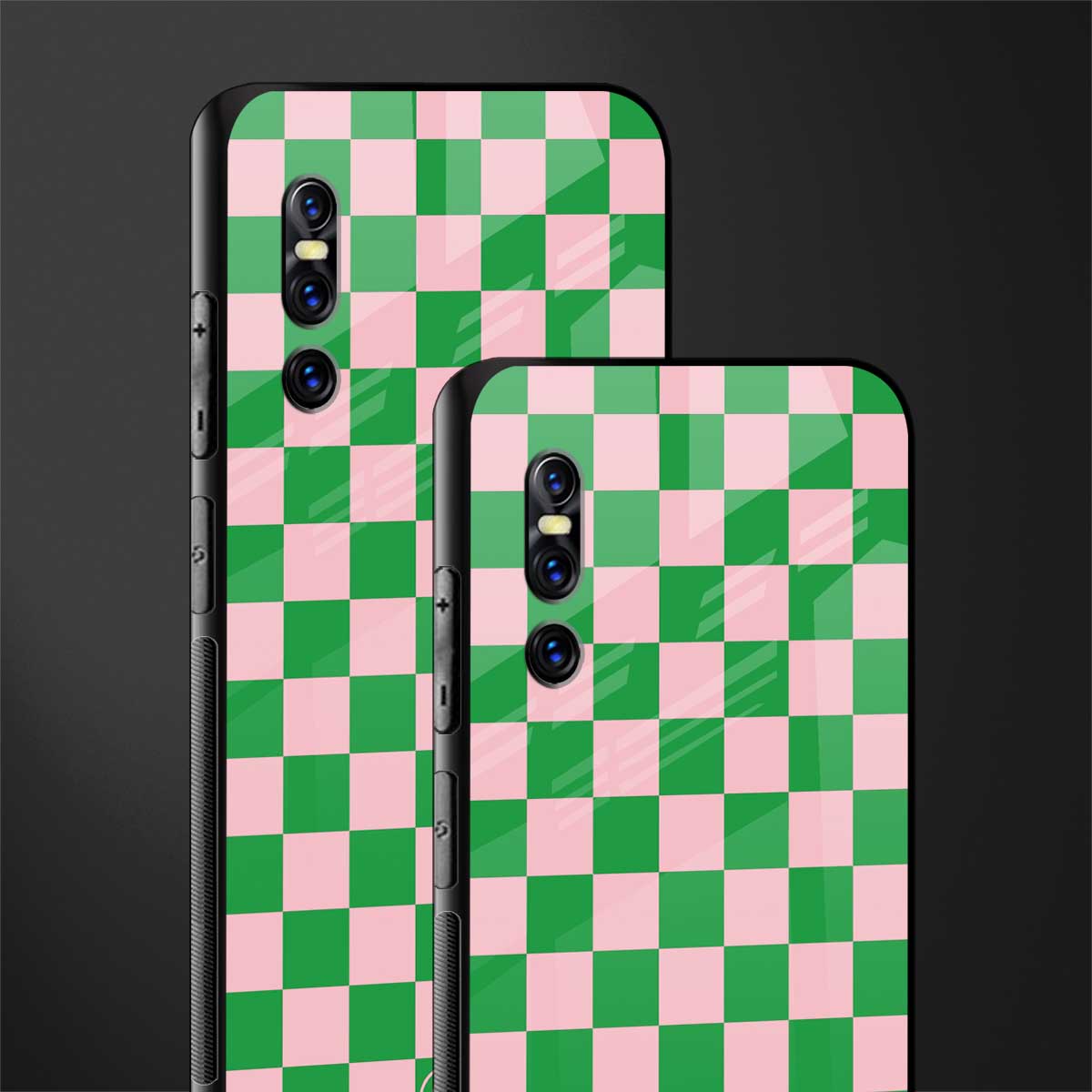 pink & green check pattern glass case for vivo v15 pro image-2