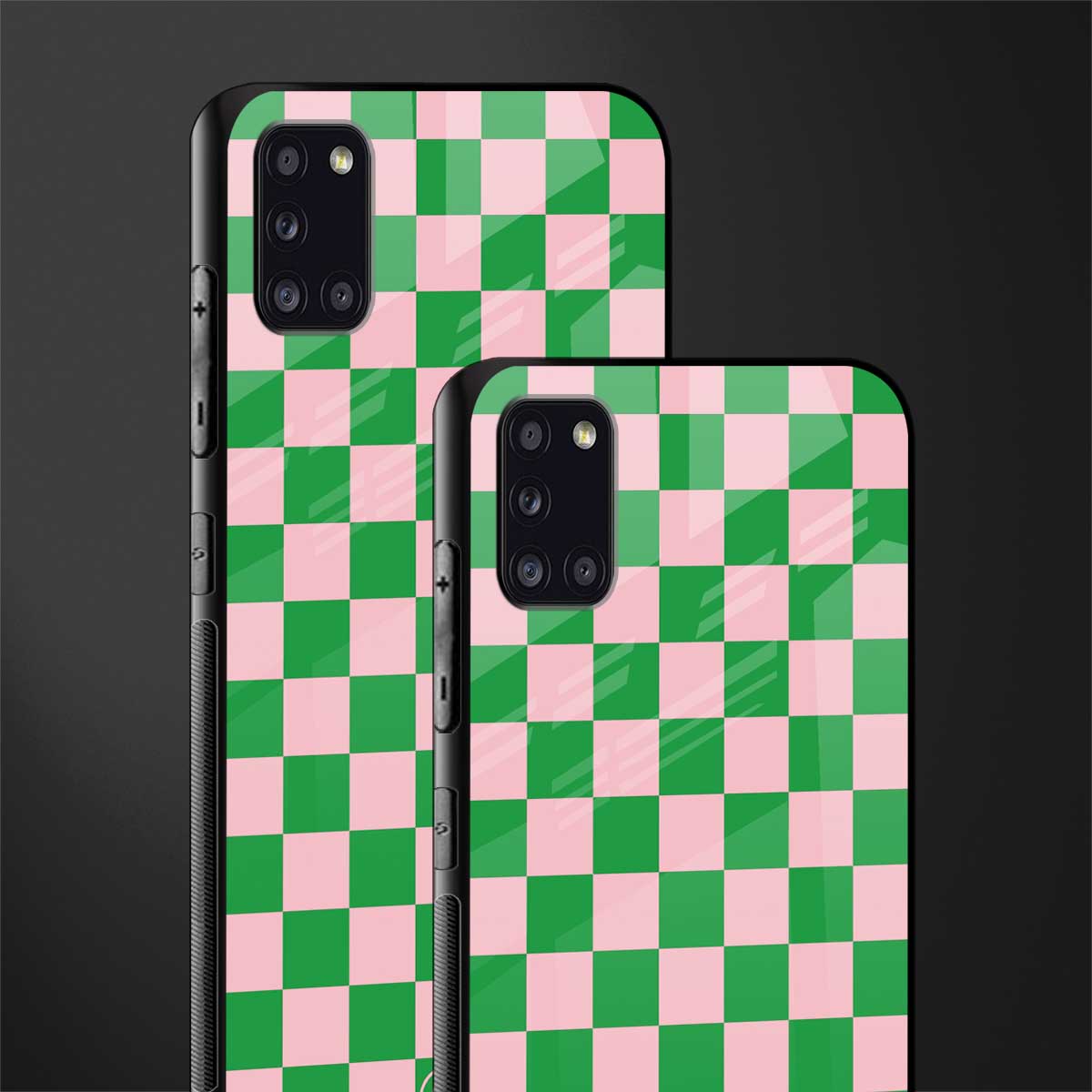pink & green check pattern glass case for samsung galaxy a31 image-2