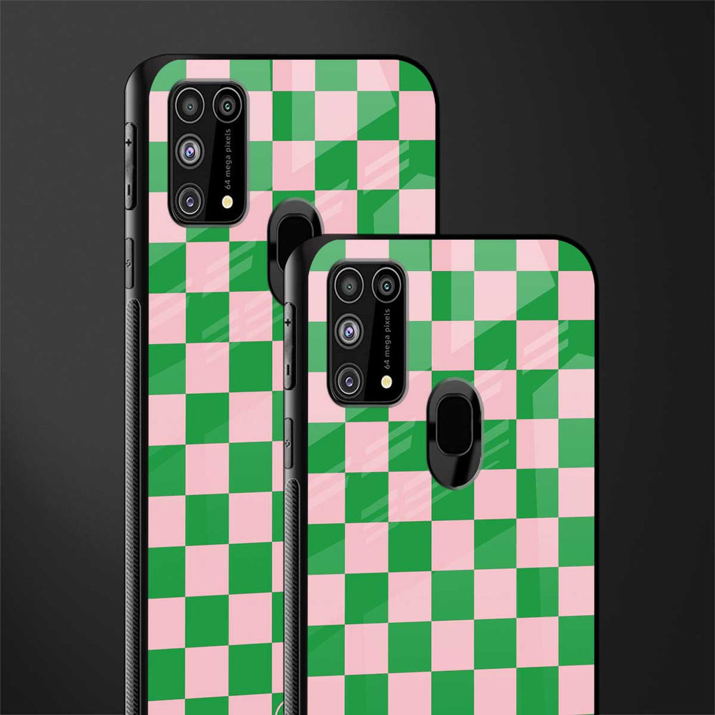pink & green check pattern glass case for samsung galaxy f41 image-2