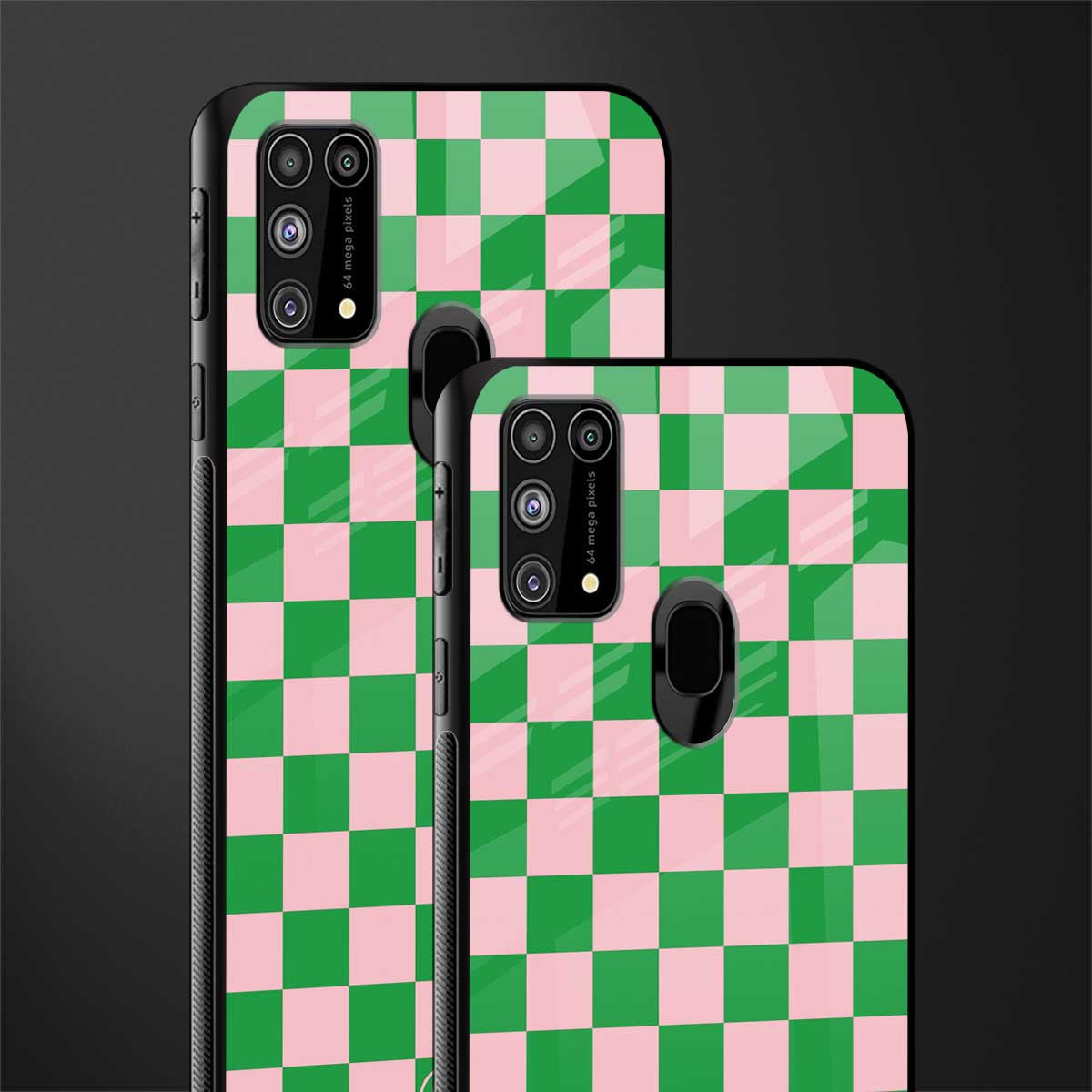 pink & green check pattern glass case for samsung galaxy m31 prime edition image-2