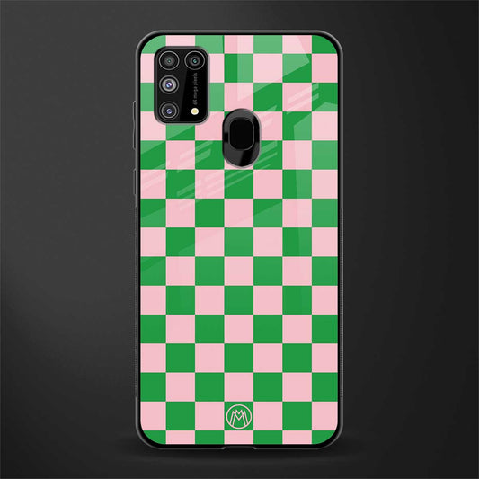 pink & green check pattern glass case for samsung galaxy f41 image