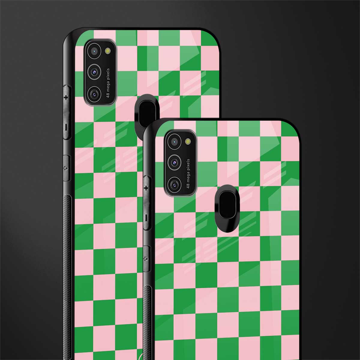 pink & green check pattern glass case for samsung galaxy m21 image-2
