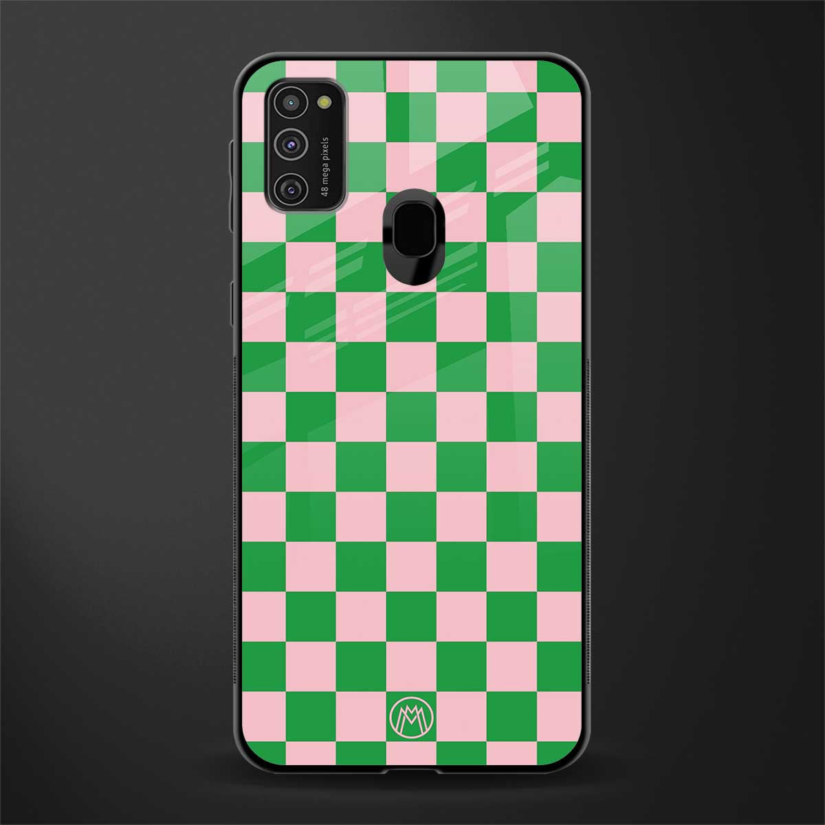 pink & green check pattern glass case for samsung galaxy m21 image