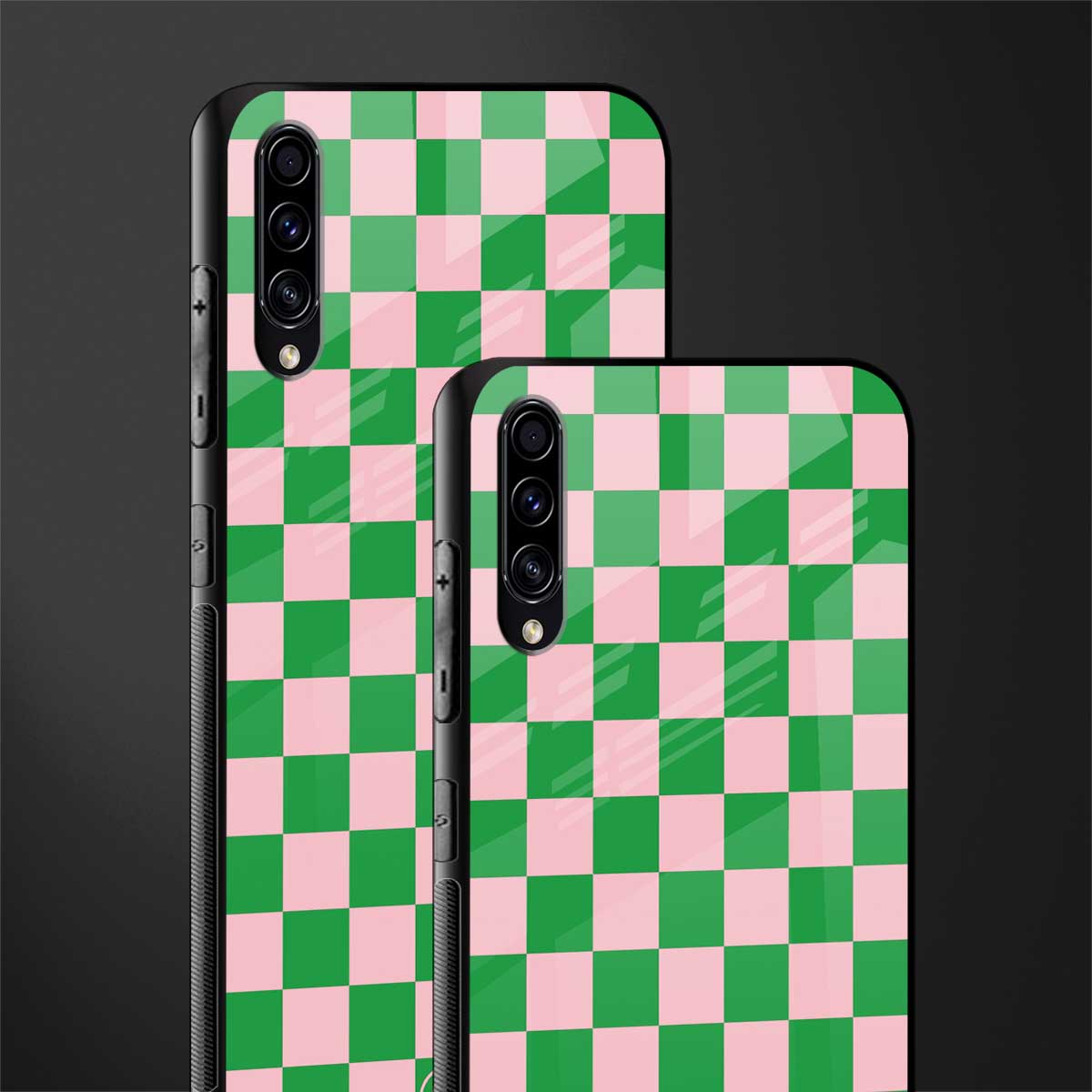 pink & green check pattern glass case for samsung galaxy a50 image-2