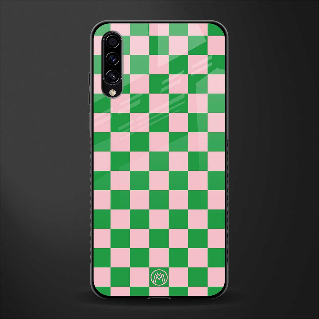 pink & green check pattern glass case for samsung galaxy a50s image