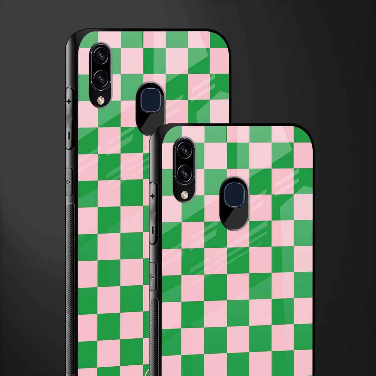 pink & green check pattern glass case for samsung galaxy m10s image-2