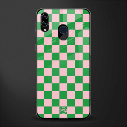 pink & green check pattern glass case for samsung galaxy a20 image