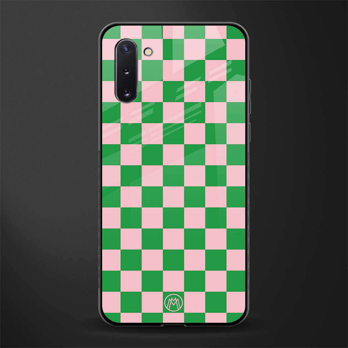 pink & green check pattern glass case for samsung galaxy note 10 image