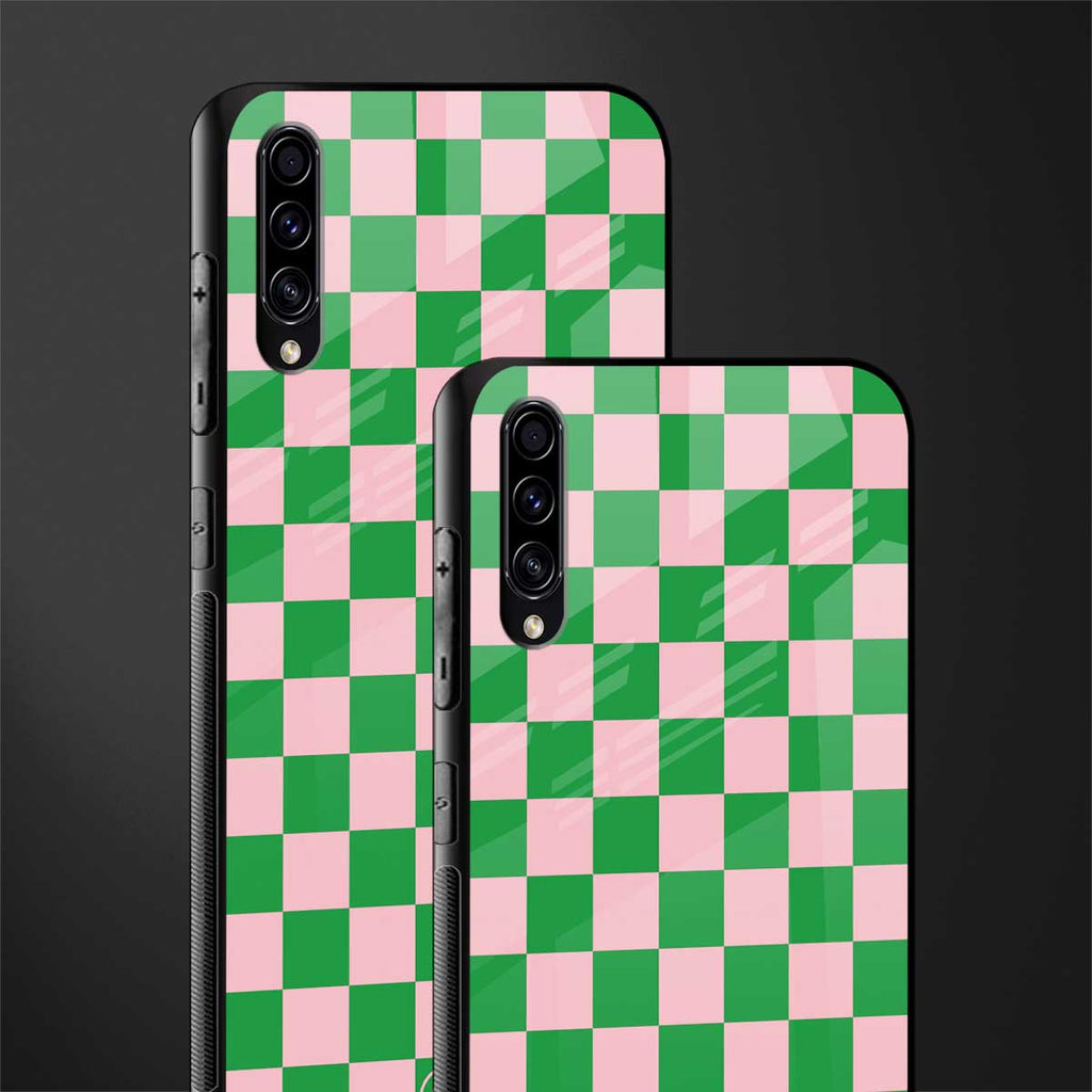pink & green check pattern glass case for samsung galaxy a70s image-2