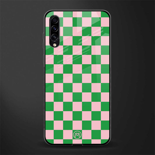 pink & green check pattern glass case for samsung galaxy a70 image