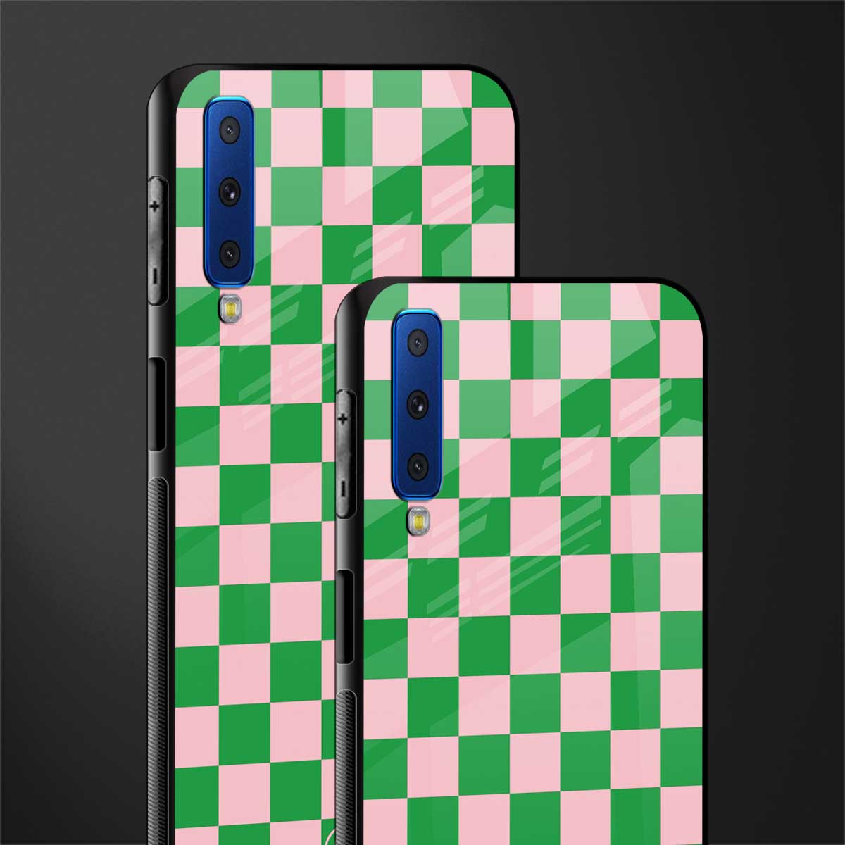 pink & green check pattern glass case for samsung galaxy a7 2018 image-2