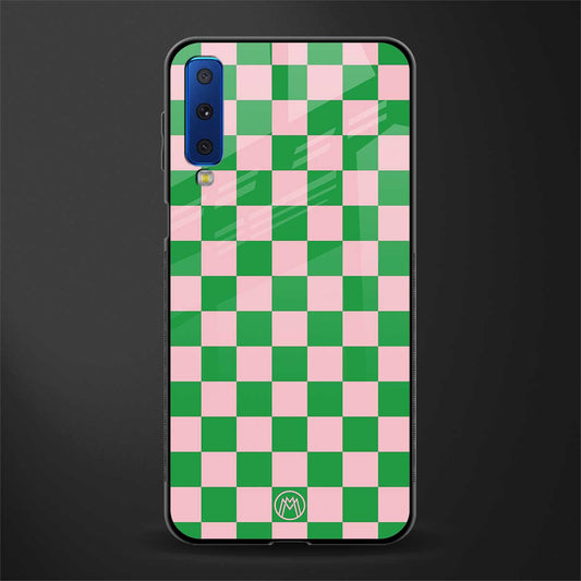 pink & green check pattern glass case for samsung galaxy a7 2018 image