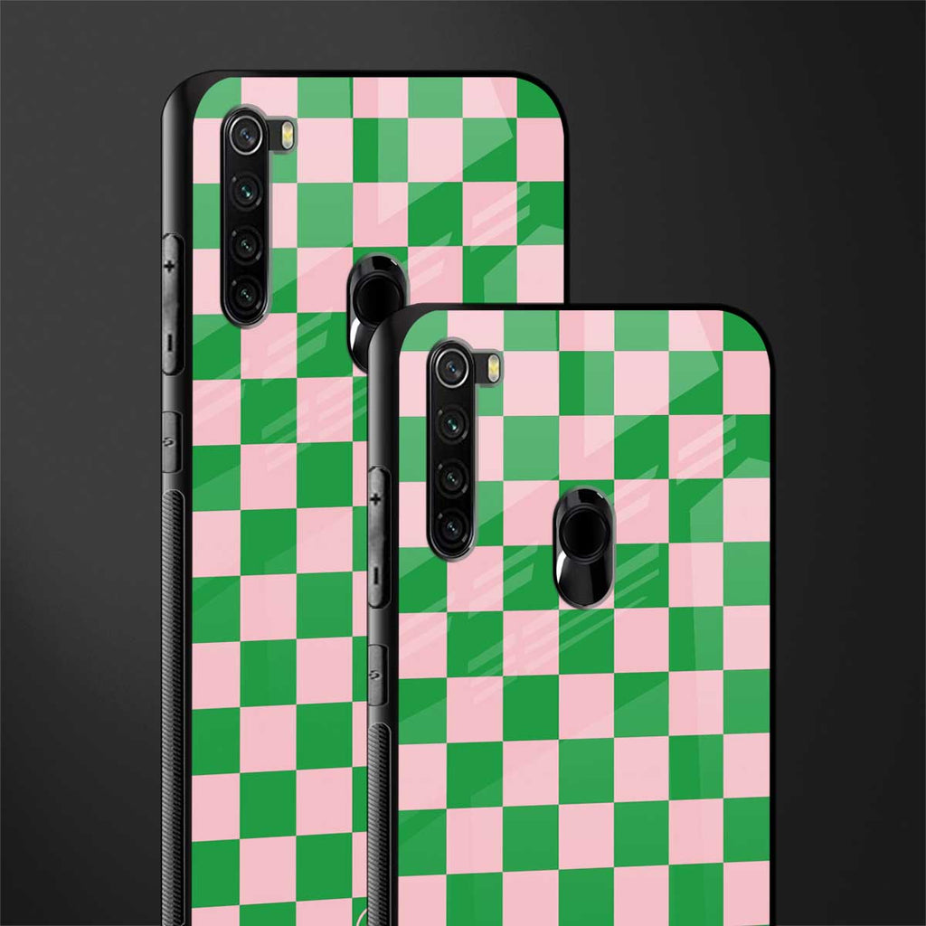 pink & green check pattern glass case for redmi note 8 image-2