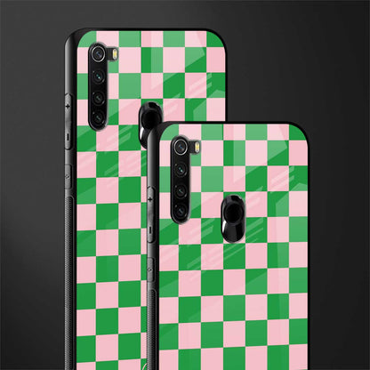pink & green check pattern glass case for redmi note 8 image-2
