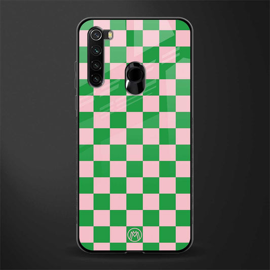 pink & green check pattern glass case for redmi note 8 image