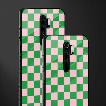 pink & green check pattern glass case for redmi note 8 pro image-2