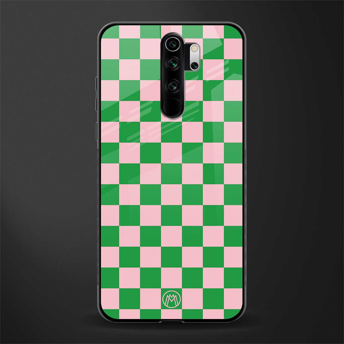 pink & green check pattern glass case for redmi note 8 pro image