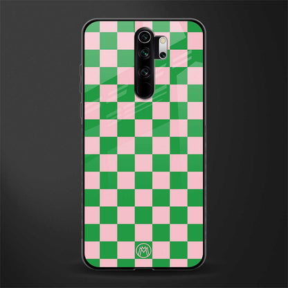 pink & green check pattern glass case for redmi note 8 pro image