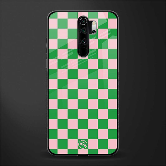 pink & green check pattern glass case for redmi note 8 pro image