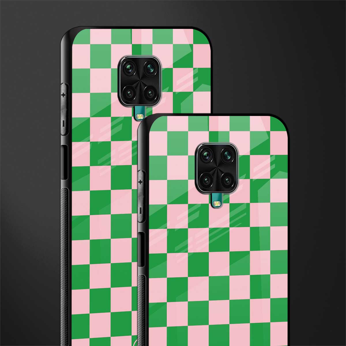 pink & green check pattern glass case for redmi note 9 pro image-2