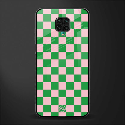 pink & green check pattern glass case for poco m2 pro image