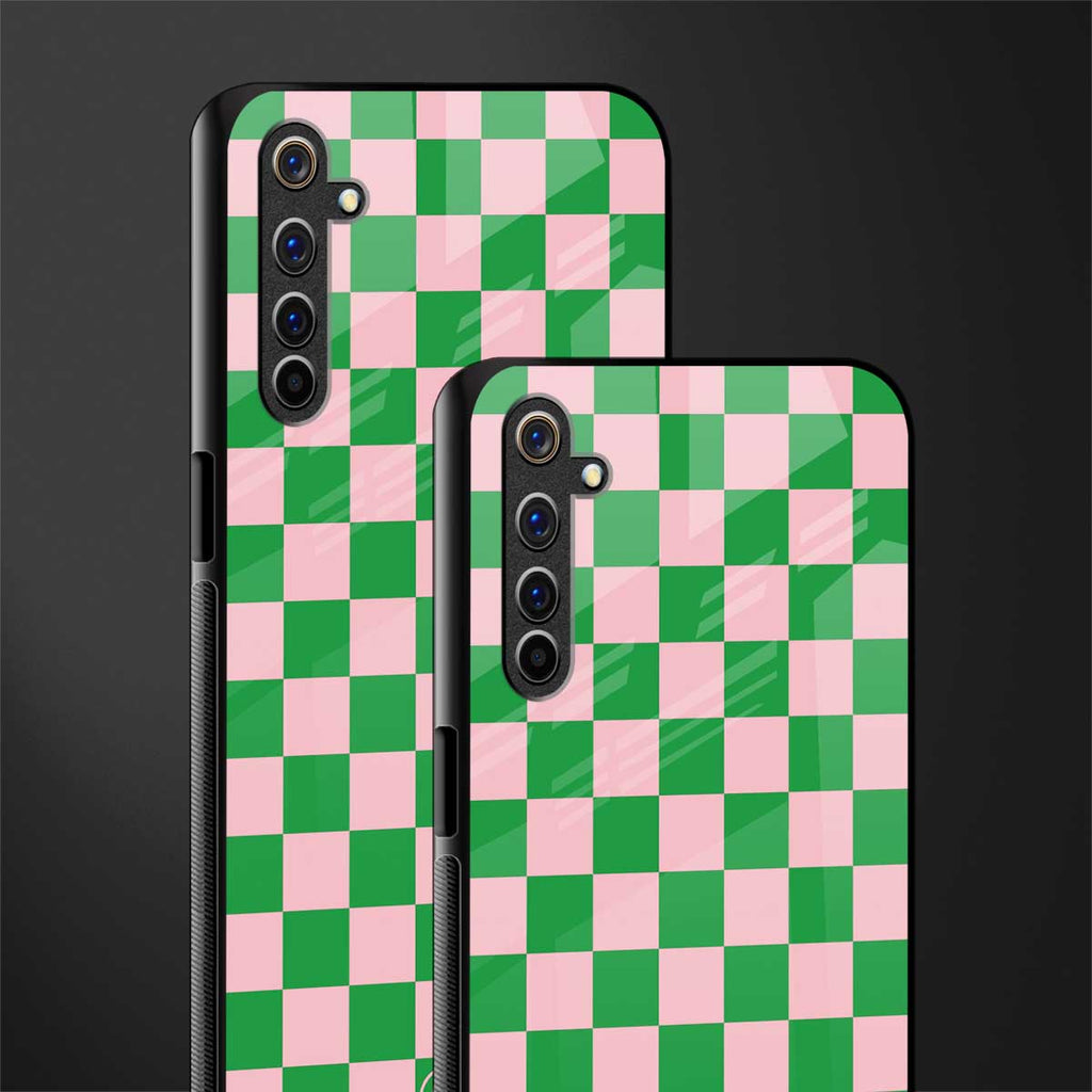 pink & green check pattern glass case for realme 6i image-2