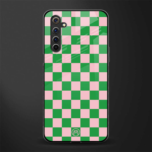 pink & green check pattern glass case for realme 6 pro image