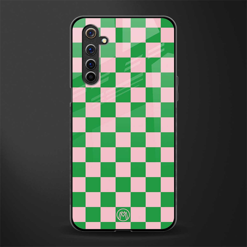 pink & green check pattern glass case for realme 6 image