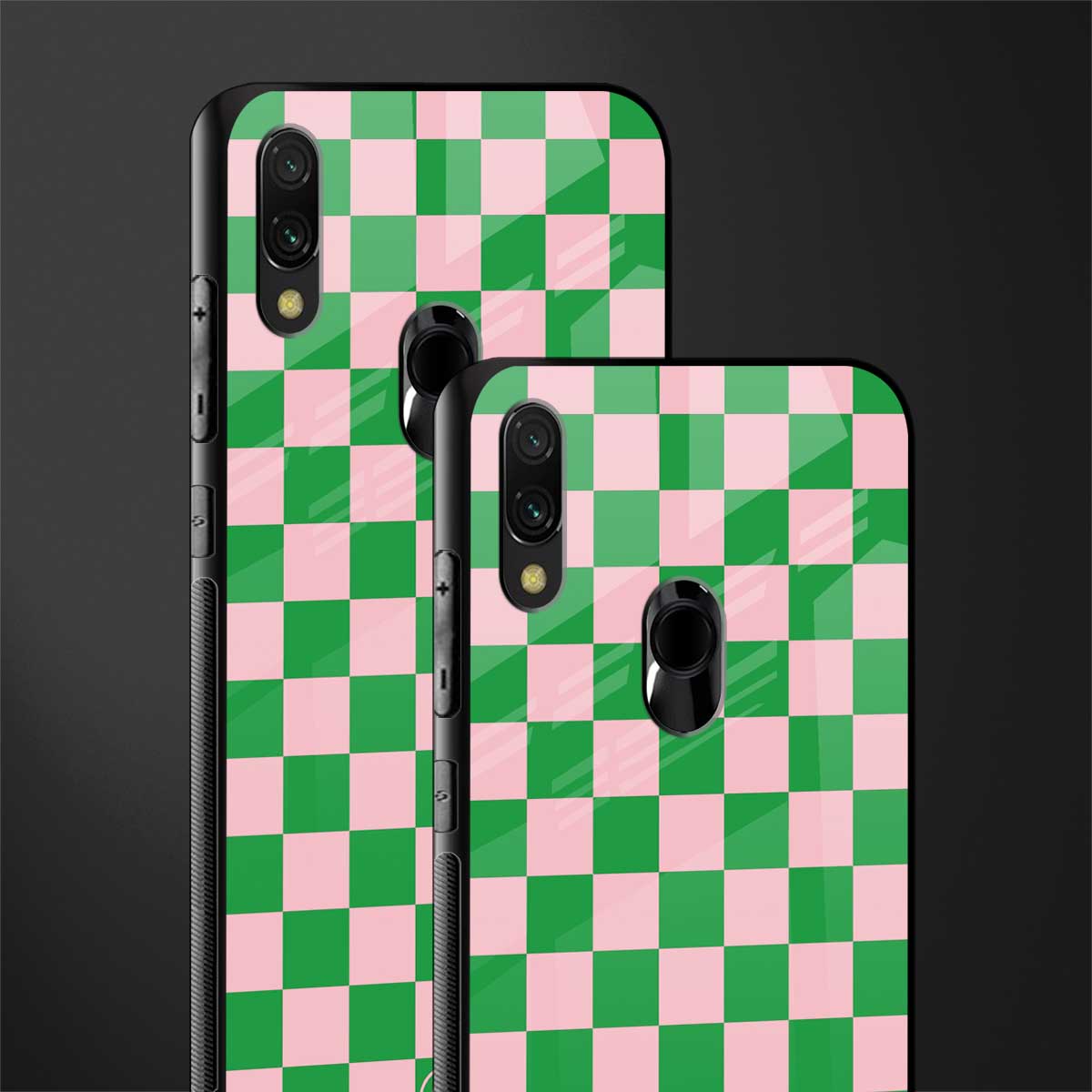 pink & green check pattern glass case for redmi 7redmi y3 image-2