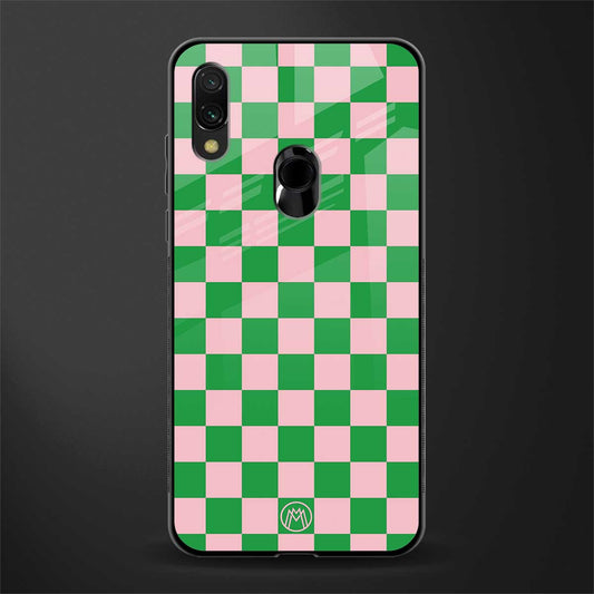 pink & green check pattern glass case for redmi note 7 pro image