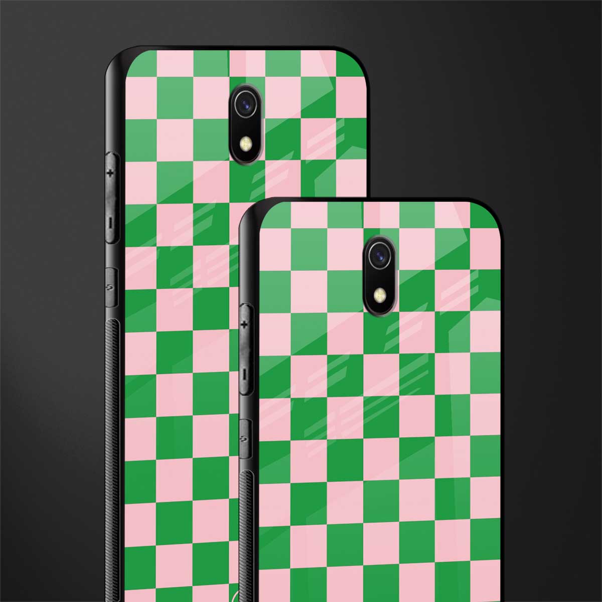 pink & green check pattern glass case for redmi 8a image-2