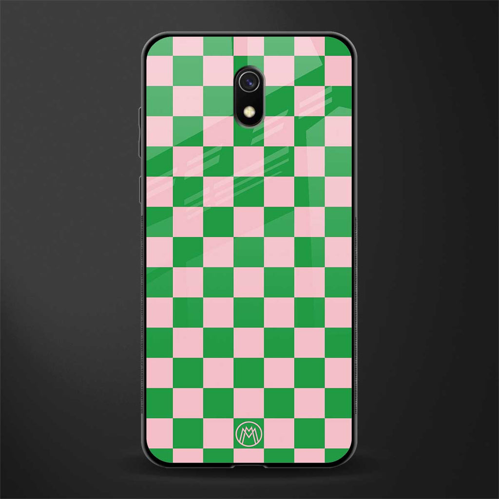 pink & green check pattern glass case for redmi 8a image