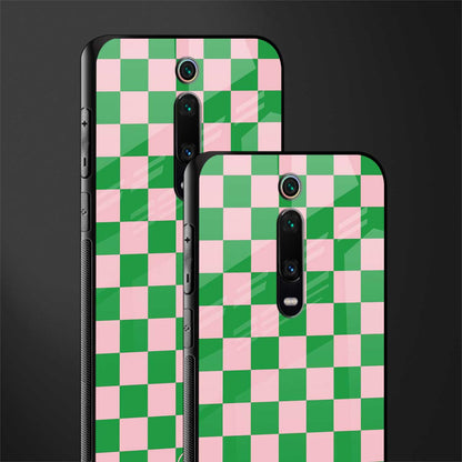 pink & green check pattern glass case for redmi k20 image-2