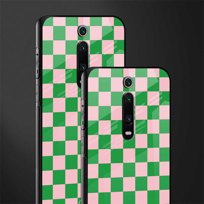 pink & green check pattern glass case for redmi k20 pro image-2