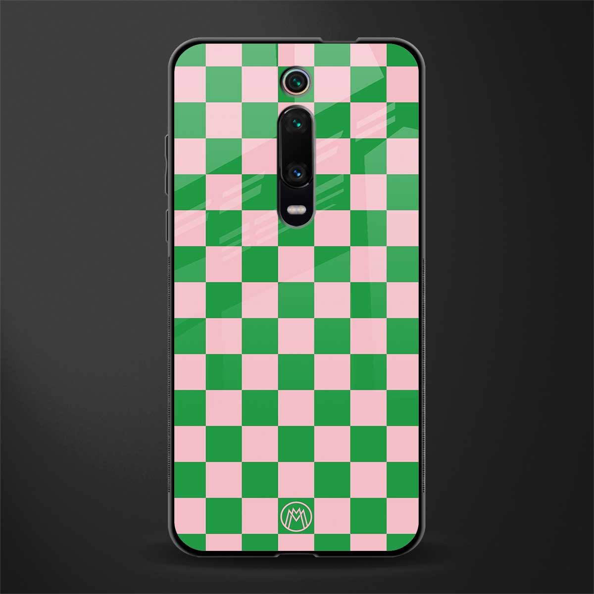 pink & green check pattern glass case for redmi k20 image