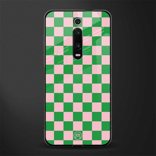 pink & green check pattern glass case for redmi k20 image