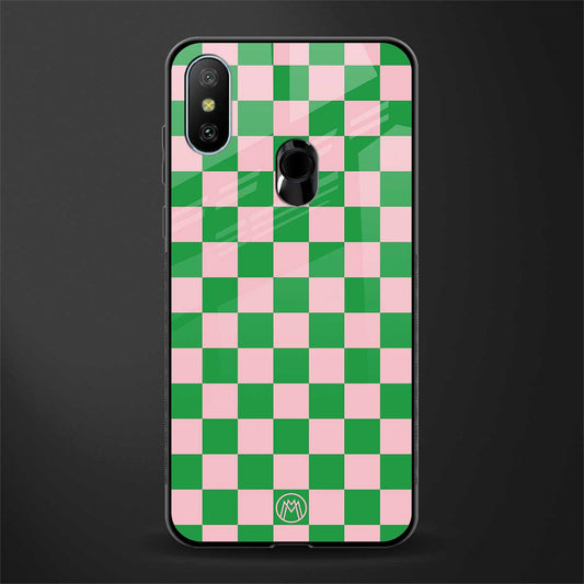 pink & green check pattern glass case for redmi 6 pro image