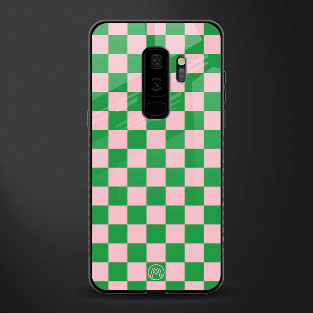 pink & green check pattern glass case for samsung galaxy s9 plus image