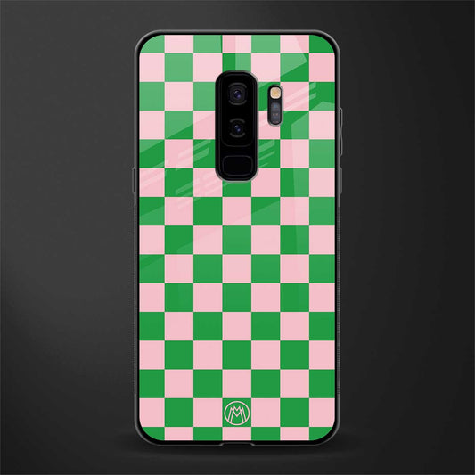 pink & green check pattern glass case for samsung galaxy s9 plus image